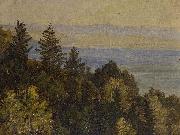 Carl Gustav Carus Blick uber einen bewaldeten Abhang in weite Gebirgslandschaft oil